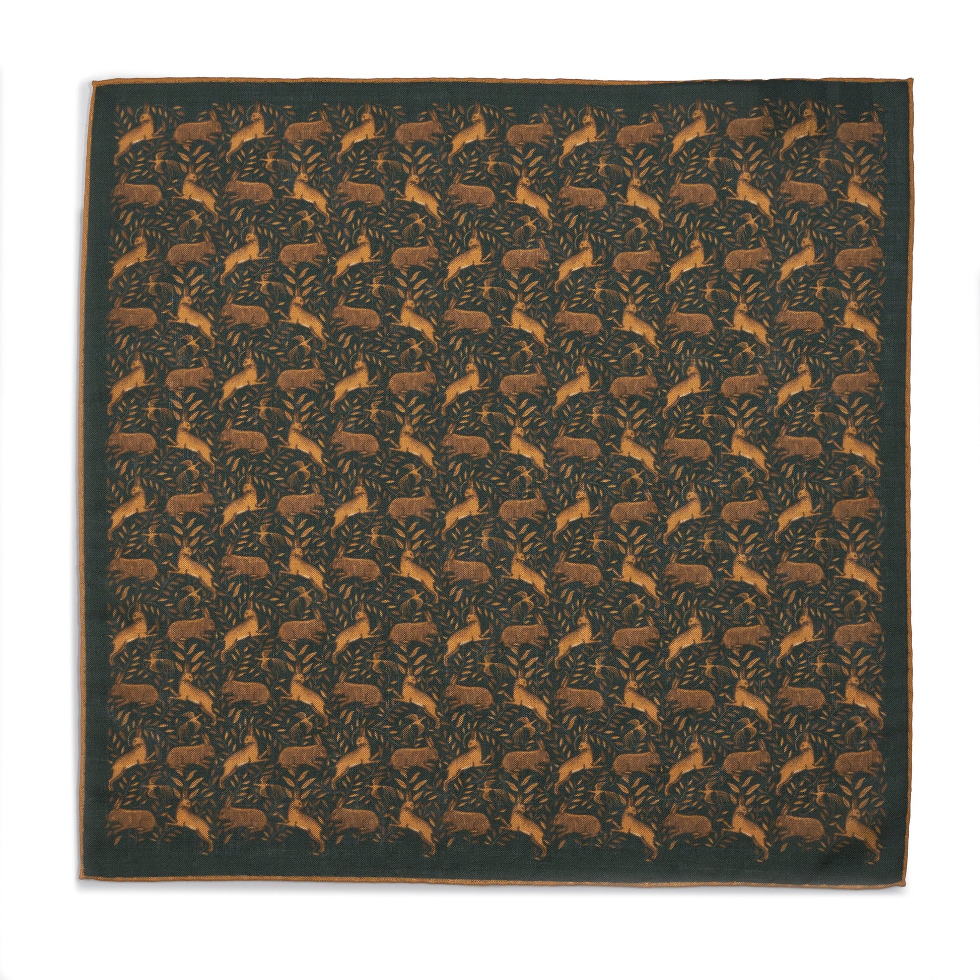 Countryside Hare (Wool & Silk Mix) Pocket Square In Green Benson & Clegg