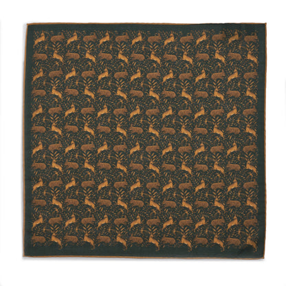 Countryside Hare (Wool & Silk Mix) Pocket Square In Green Benson & Clegg