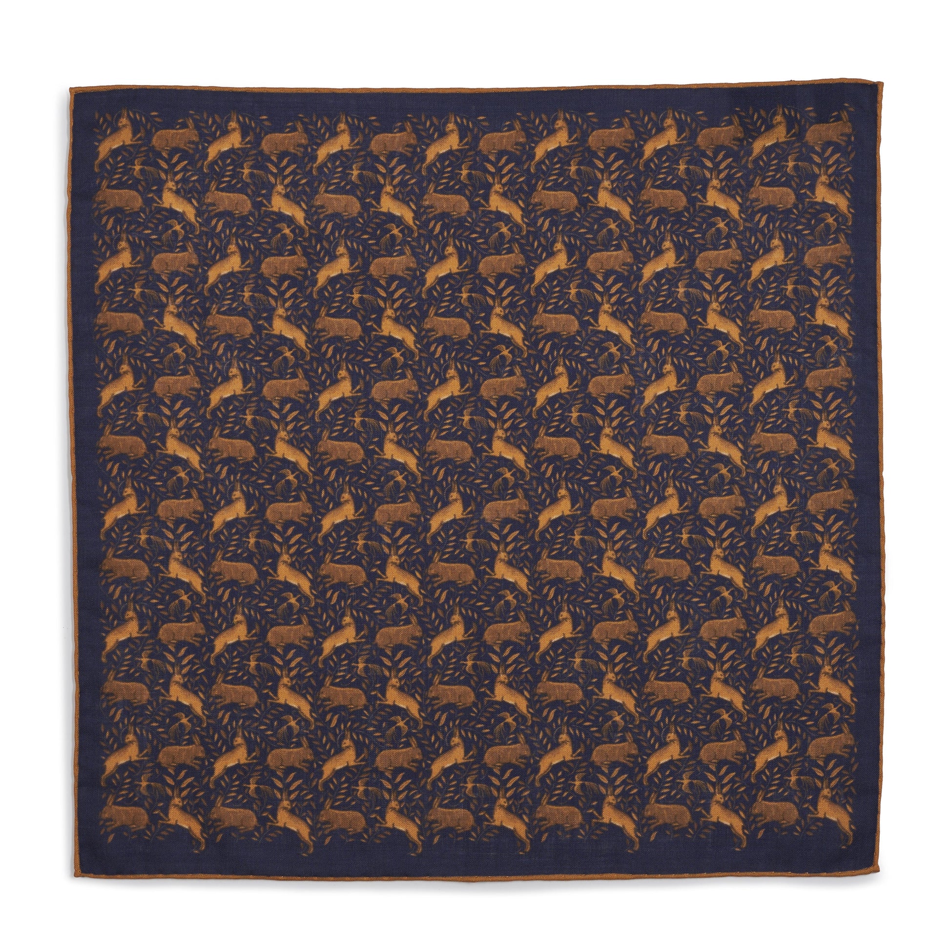 Countryside Hare (Wool & Silk Mix) Pocket Square In Navy Benson & Clegg