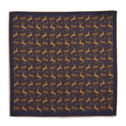 Countryside Hare (Wool & Silk Mix) Pocket Square In Navy Benson & Clegg