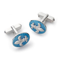 Fleur De Lys Sterling Silver Cloisonne Cufflinks In Blue Benson & Clegg