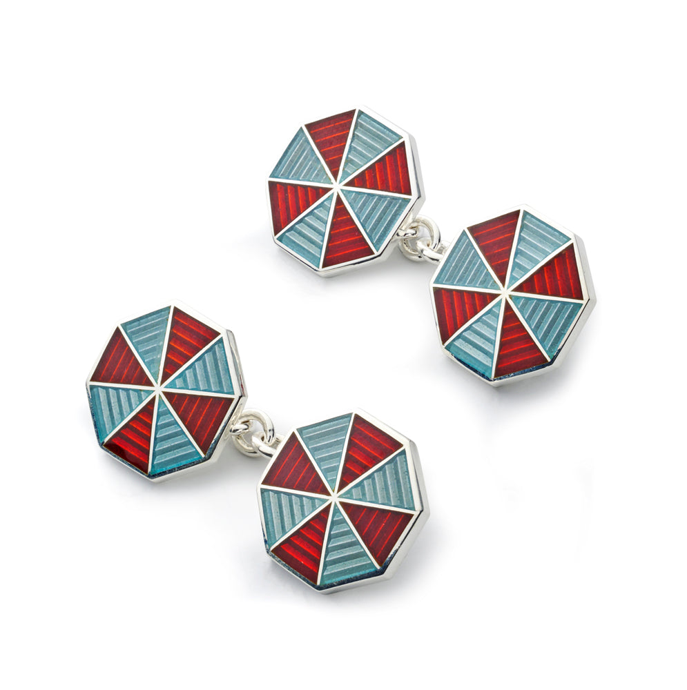 Octagonal Sterling Silver Cloisonne Cufflinks In Red Benson & Clegg