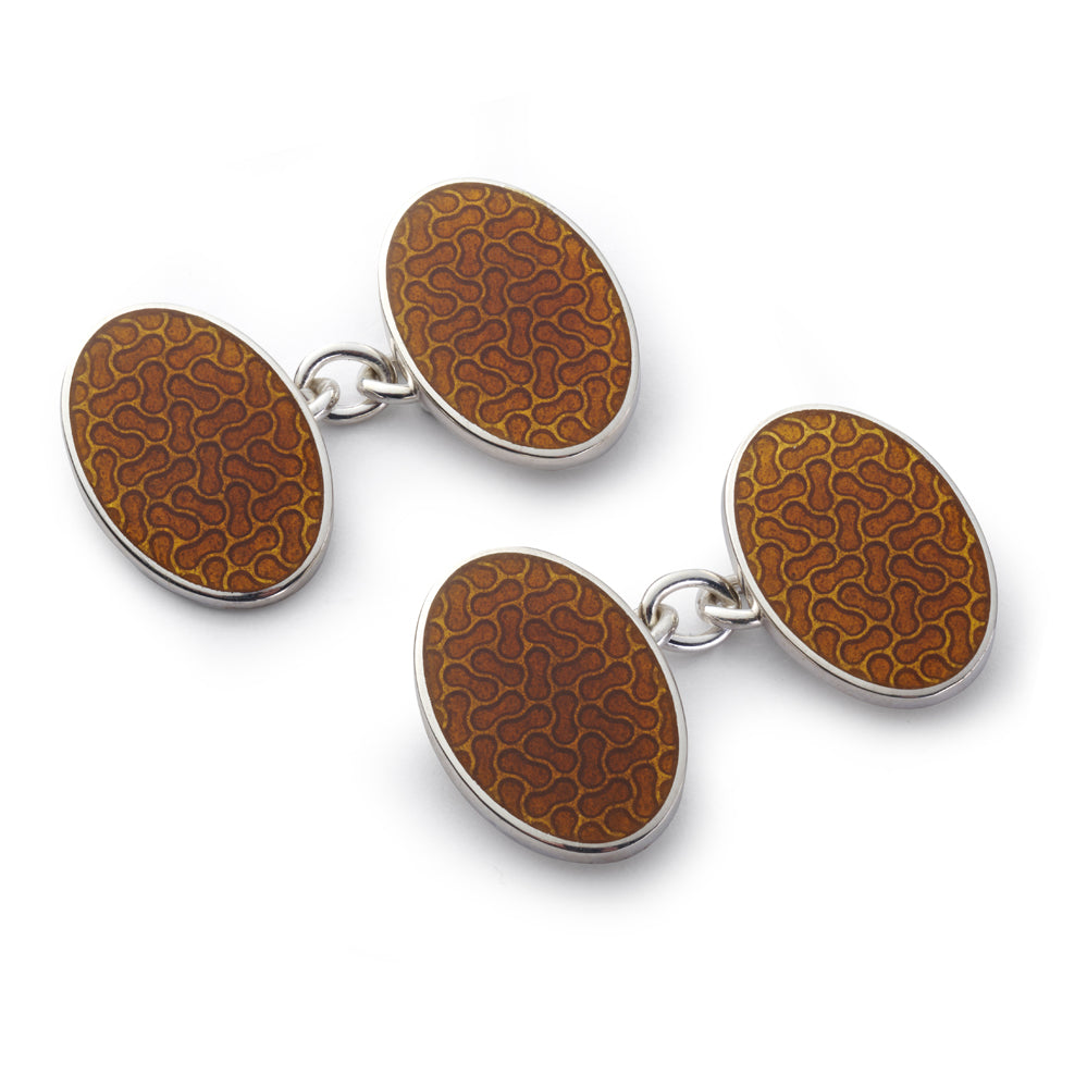 Peanut Sterling Silver Cloisonne Cufflinks In Amber Benson & Clegg