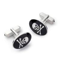 Skull And Crossbones Sterling Silver Cufflinks In Black Benson & Clegg