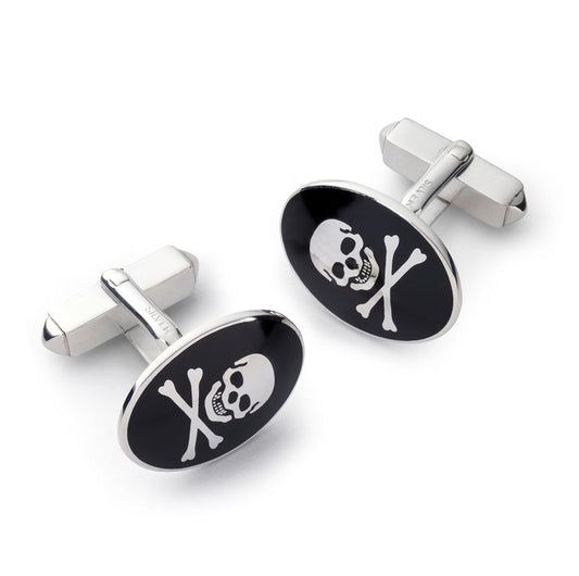Skull And Crossbones Sterling Silver Cufflinks In Black Benson & Clegg