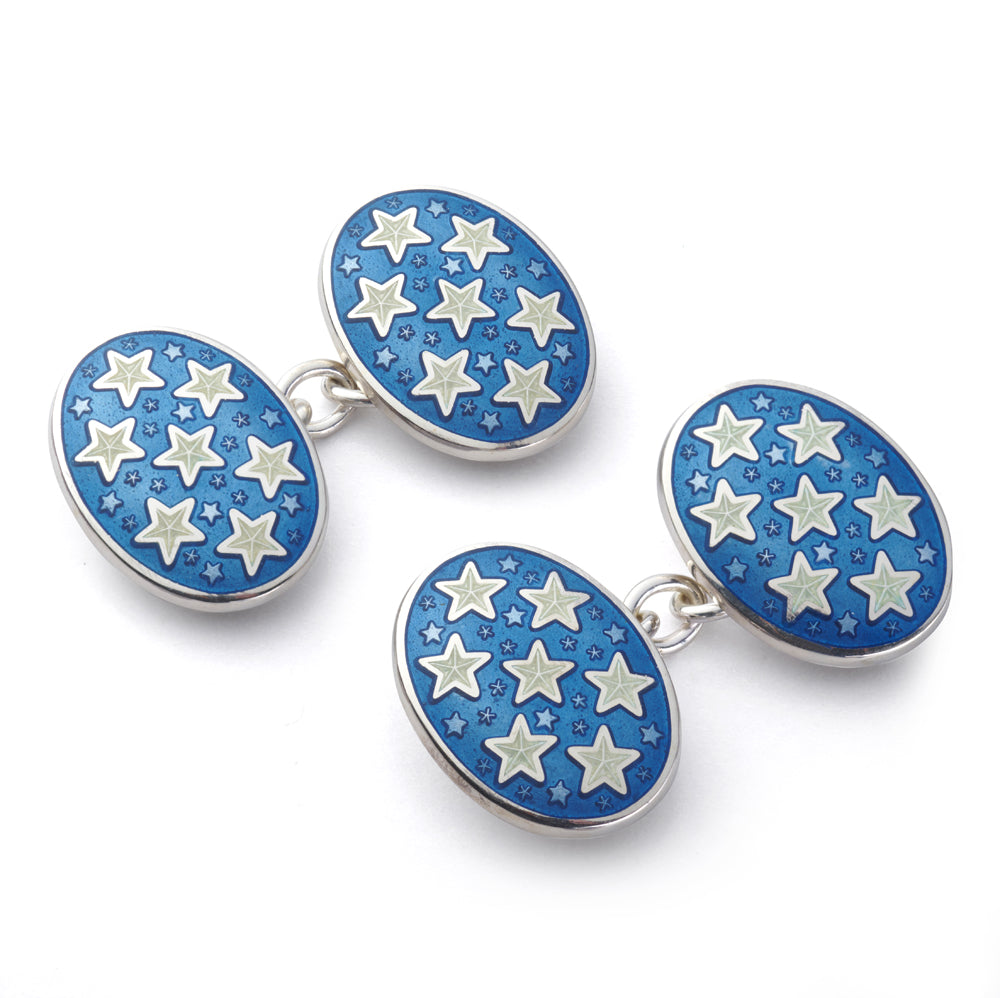 Star Sterling Silver Cloisonne Cufflinks In Blue Benson & Clegg