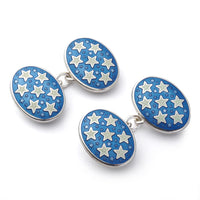 Star Sterling Silver Cloisonne Cufflinks In Blue Benson & Clegg