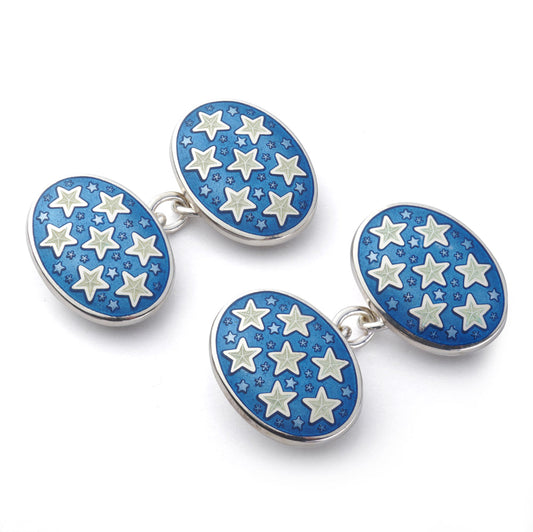 Star Sterling Silver Cloisonne Cufflinks In Blue Benson & Clegg
