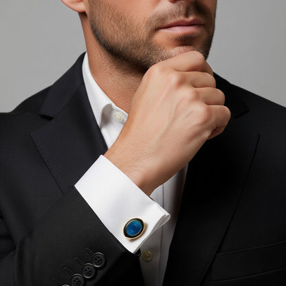 Sunburst Enamel Cufflinks In Sapphire Blue Benson & Clegg