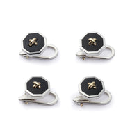 Sterling silver and onyx dress studs with 9ct gold stitch detail by Benson & Clegg.