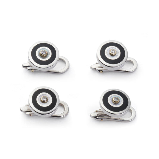 Sterling Silver And Onyx With Diamond Dress Studs