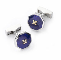 Sterling Silver Cufflinks With Lapis Lazuli And 9ct Gold Benson & Clegg