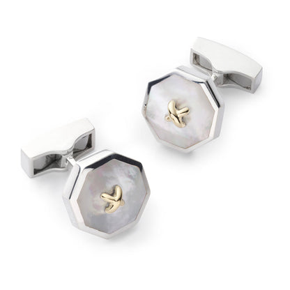 Sterling Silver Cufflinks With Mother Of Pearl And 9ct Gold Benson & Clegg