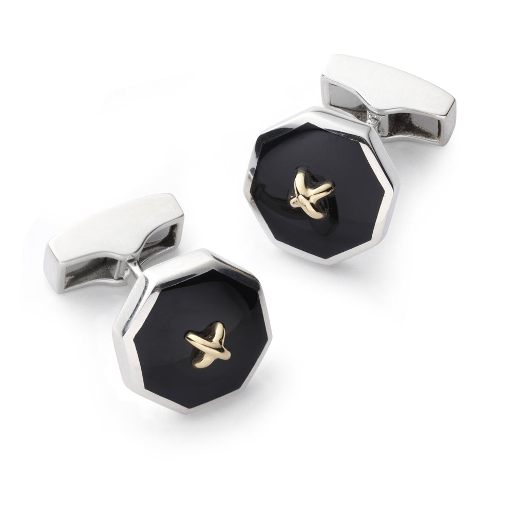 Sterling Silver Cufflinks With Onyx And 9ct Gold Benson & Clegg