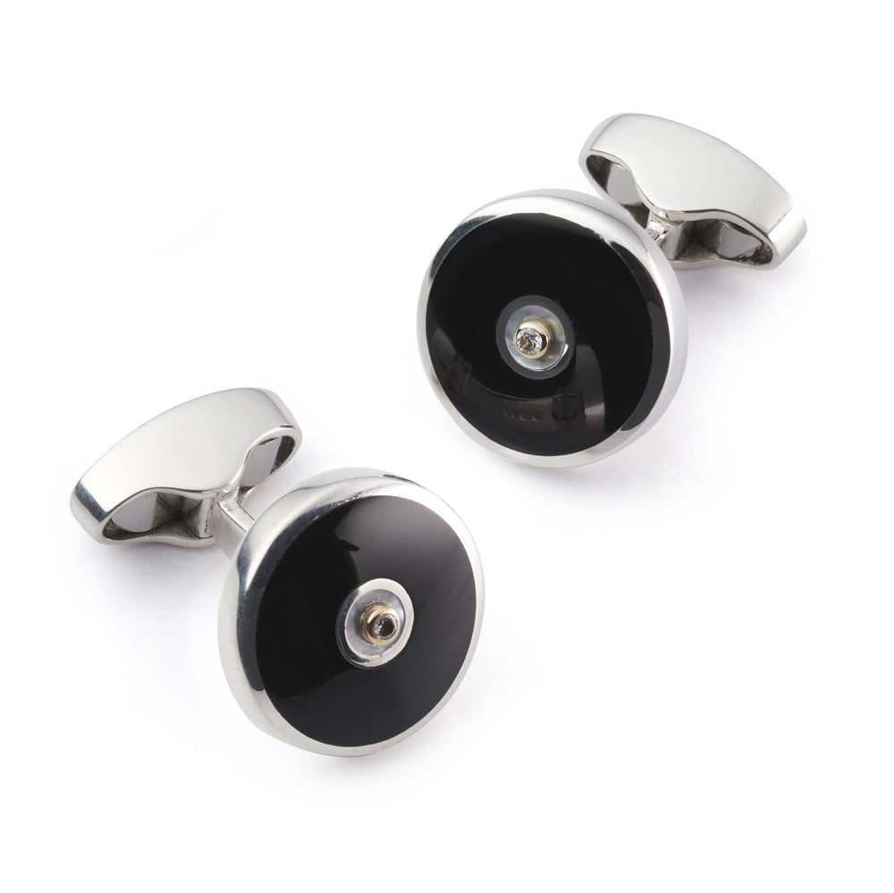Sterling Silver Cufflinks With Onyx And Diamond Benson & Clegg