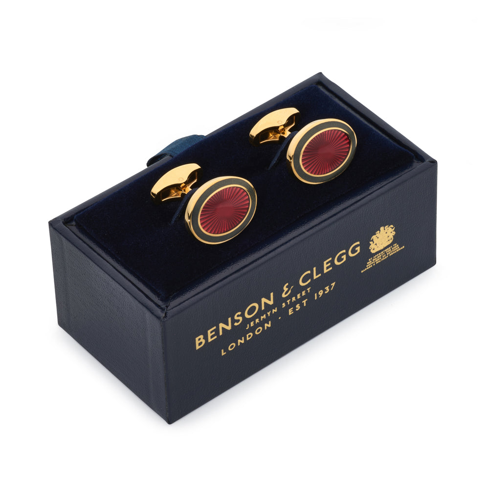 Sunburst Enamel Cufflinks In Wine Benson & Clegg