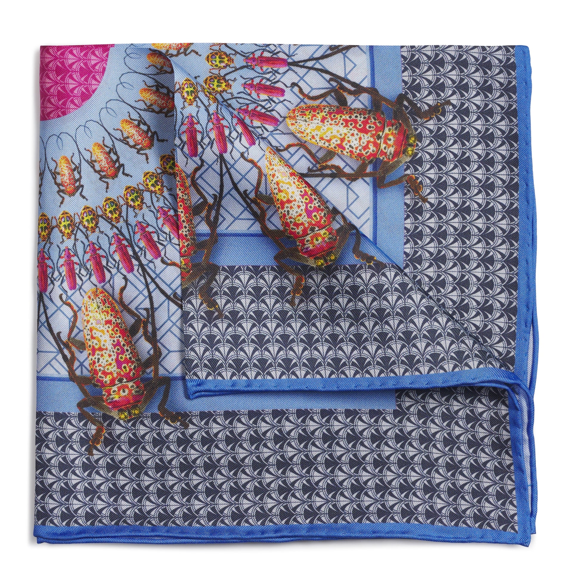 Beetle Parade Sky Pocket Square Benson & Clegg