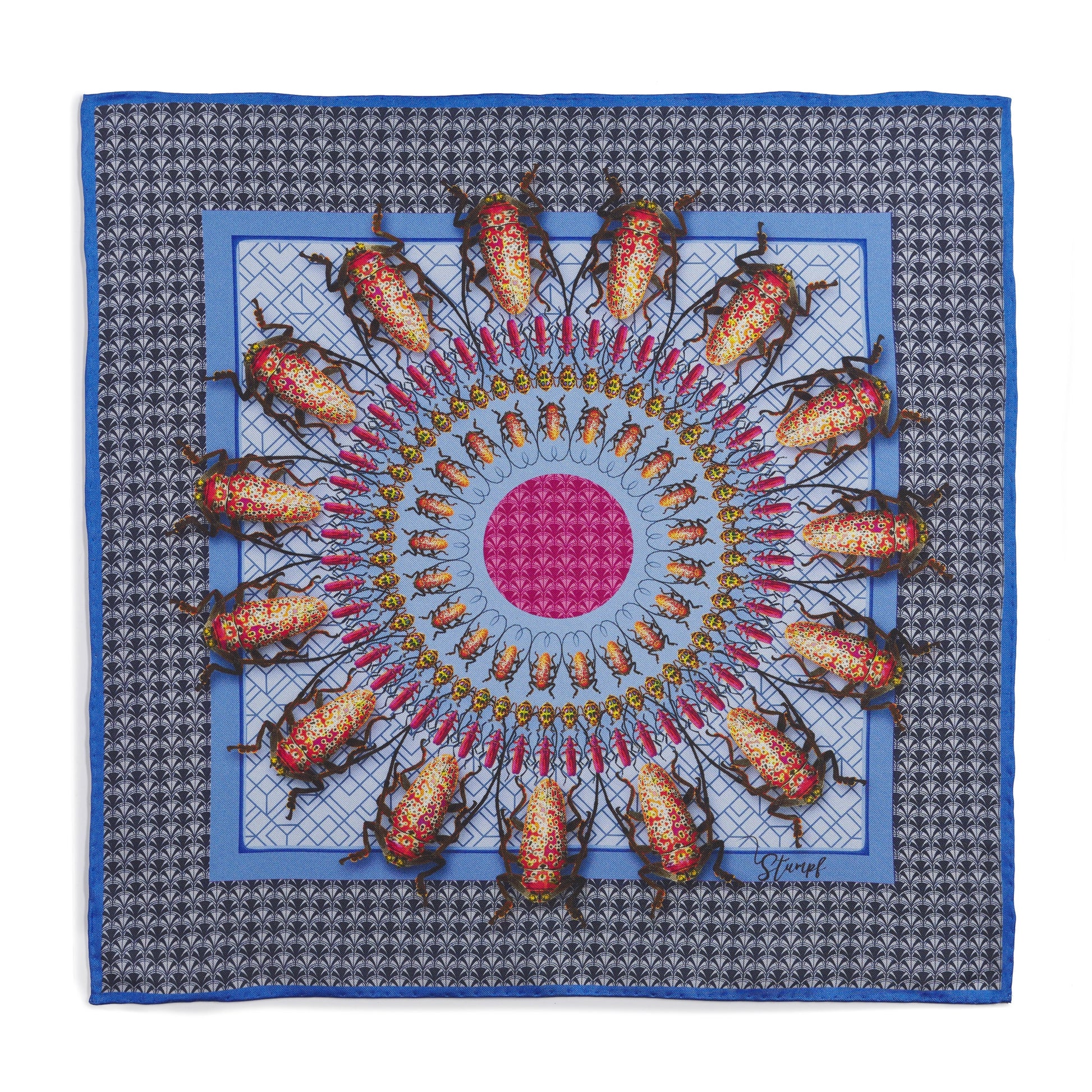 Beetle Parade Sky Pocket Square Benson & Clegg