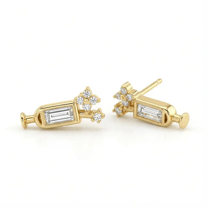 Solid gold baguette bloom stud earrings in 14ct gold by Majestic Jewellery