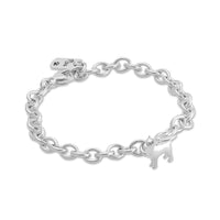 Silver dog charm bracelet featuring a Pomsky design by Scarlett Jewellery.