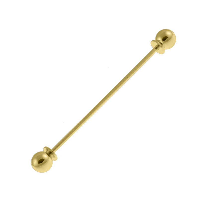 A gold collar bar with a sleek design, shown against a neutral background, by Benson & Clegg.