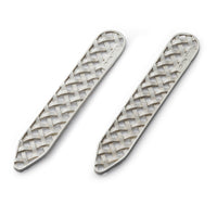 Sterling silver Weave Collar Stiffeners worn on a white shirt collar by Benson & Clegg.