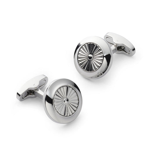 Turbine Cufflinks In Silver Benson & Clegg