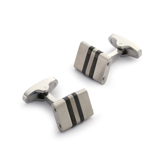 Stratos Cufflinks in Steel & Onyx Benson & Clegg