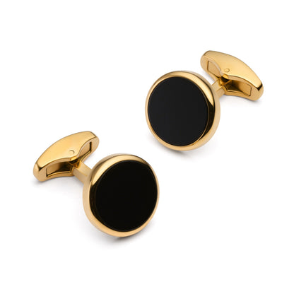 Onyx Round Cufflinks In Gold Benson & Clegg