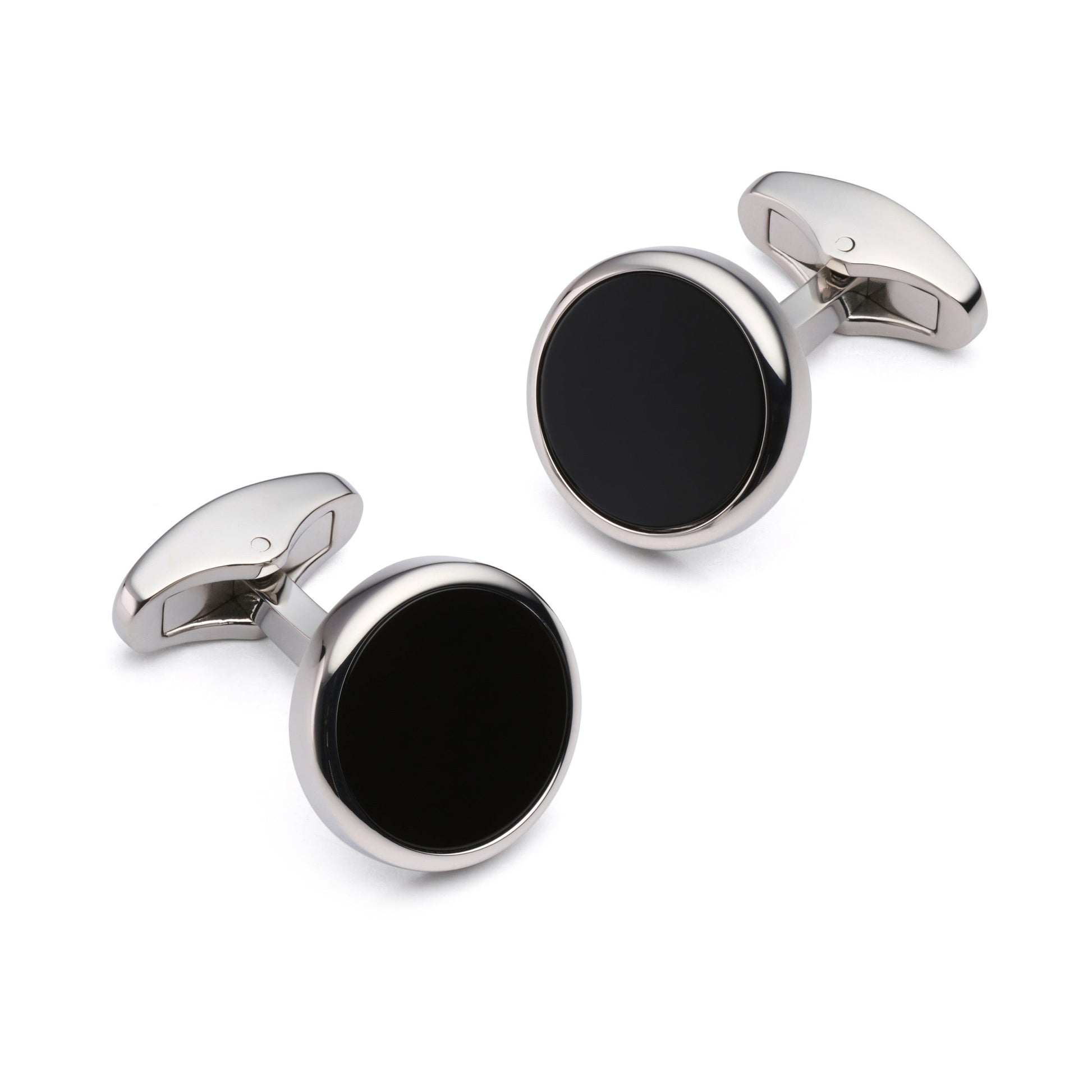 Onyx Round Cufflinks in Silver Benson & Clegg