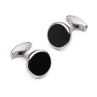 Onyx Round Cufflinks in Silver Benson & Clegg