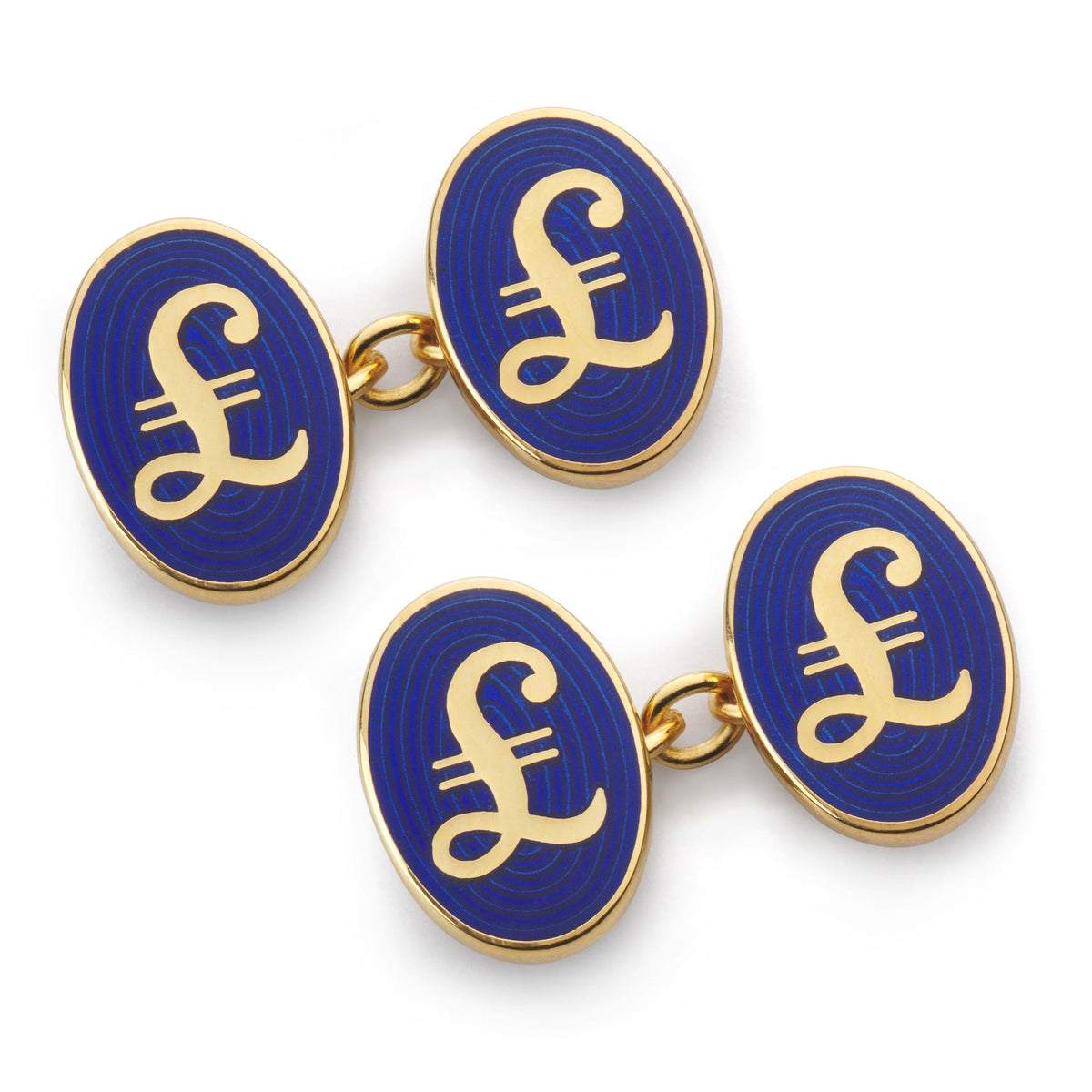 Pound Sterling Chain Cufflinks In Blue & Gold Benson & Clegg