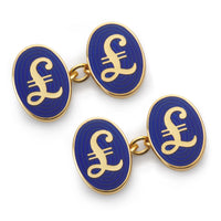 Pound Sterling Chain Cufflinks In Blue & Gold Benson & Clegg
