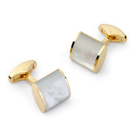 Gold Neo Mother of Pearl cufflinks with a sleek design and elegant finish by Benson & Clegg.