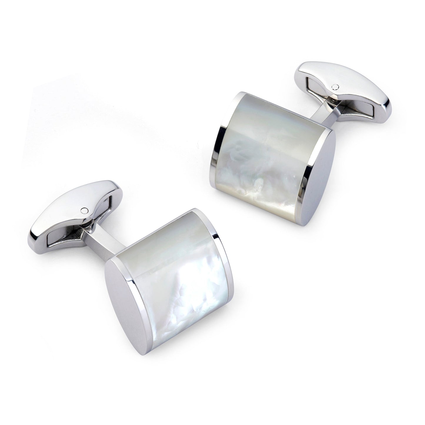 Neo Mother Of Pearl Cufflinks In Silver Benson & Clegg
