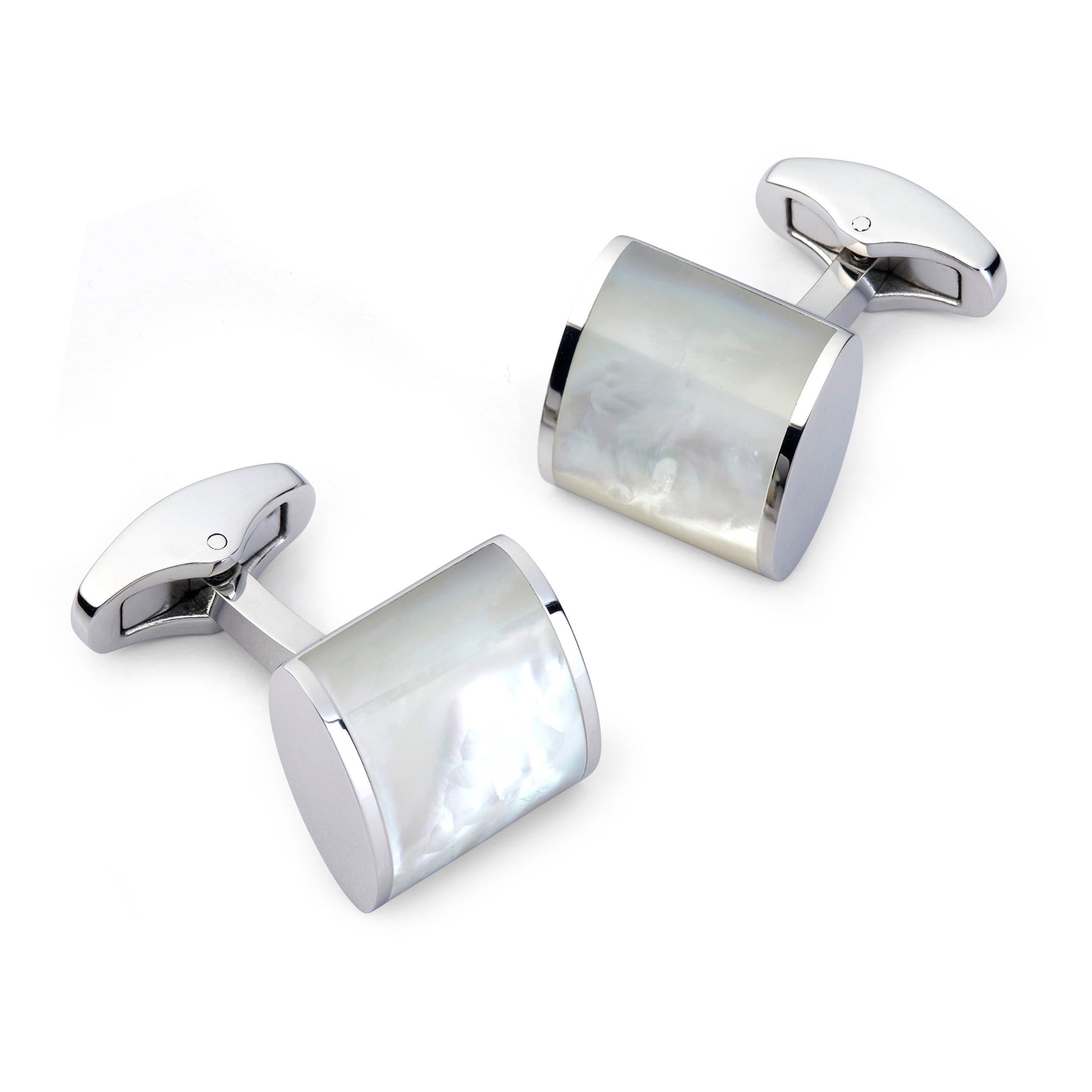Neo Mother Of Pearl Cufflinks In Silver Benson & Clegg