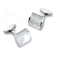Neo Mother Of Pearl Cufflinks In Silver Benson & Clegg