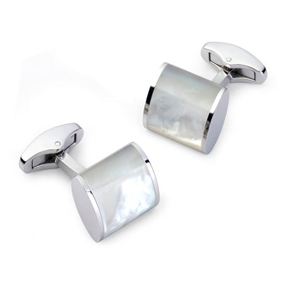 Neo Mother Of Pearl Cufflinks In Silver Benson & Clegg