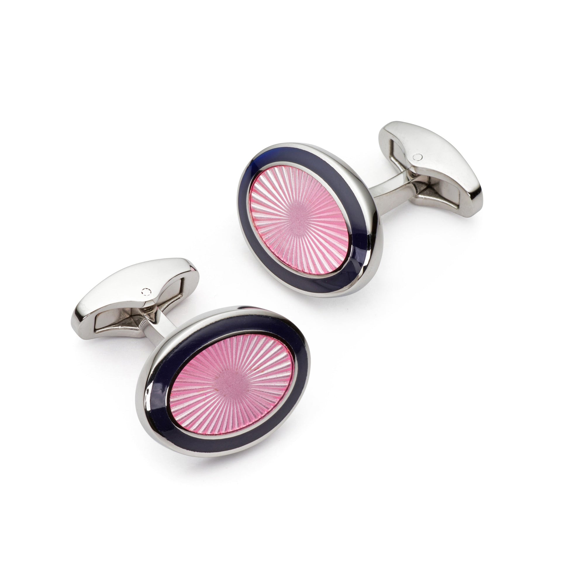 Pink bloom enamel cufflinks with a sunburst design by Benson & Clegg