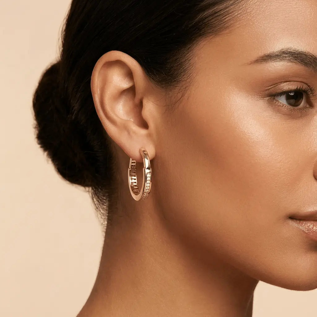 Solid Gold Earrings – Classic Pavé Front Hoop – 14ct Gold Majestic Jewellery