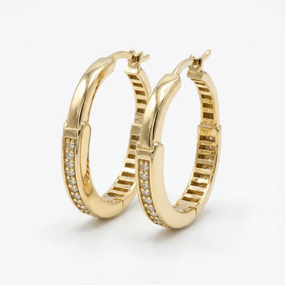 Solid Gold Earrings – Classic Pavé Front Hoop – 14ct Gold Majestic Jewellery