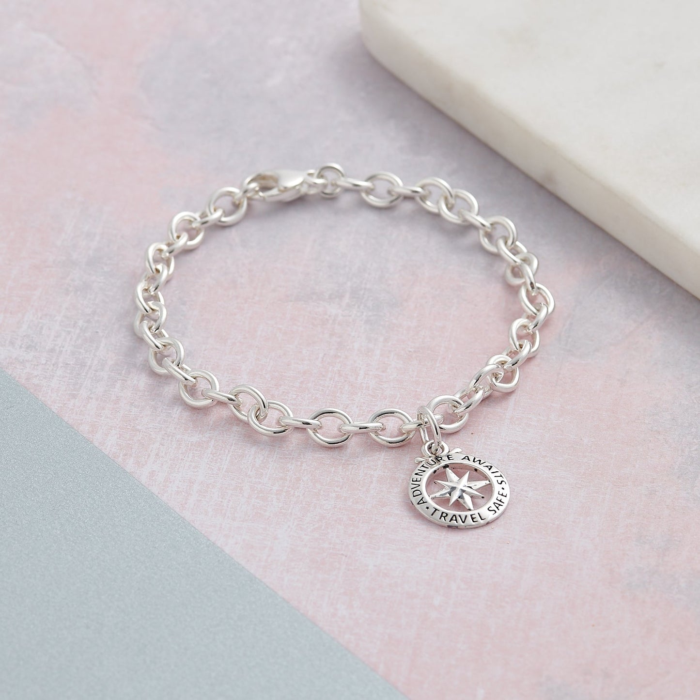 Travel Safe Outline Compass Silver Charm Scarlett Jewellery