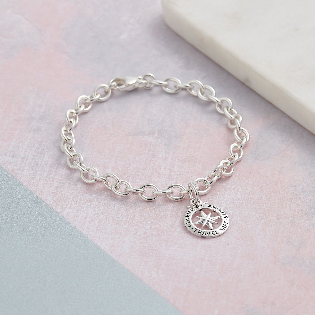 Travel Safe Outline Compass Silver Charm Scarlett Jewellery