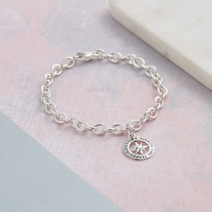 Travel Safe Outline Compass Silver Charm Scarlett Jewellery