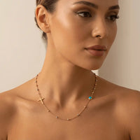 14ct/14K Gold Turquoise Necklace – Cross Turquoise Accent Majestic Jewellery