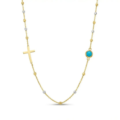 14ct/14K Gold Turquoise Necklace – Cross Turquoise Accent Majestic Jewellery