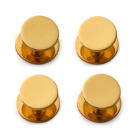Two gold plated sterling silver dress studs with a delicate design, shown against a white background, by Benson & Clegg.