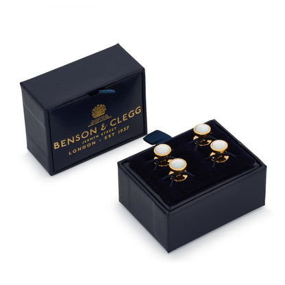 Mother Of Pearl Dress Studs In Gold Benson & Clegg