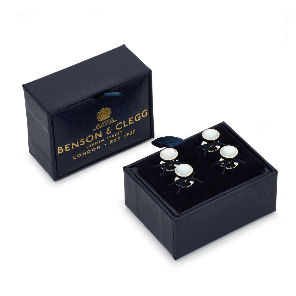 Mother Of Pearl Dress Studs In Silver Benson & Clegg