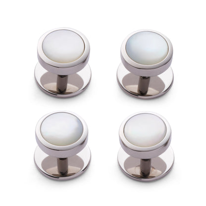 Mother Of Pearl Dress Studs In Silver Benson & Clegg